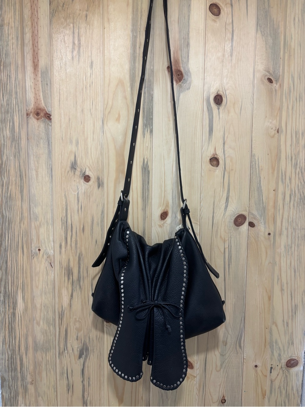 Black Stud-Trim Leather Crossbody Bag